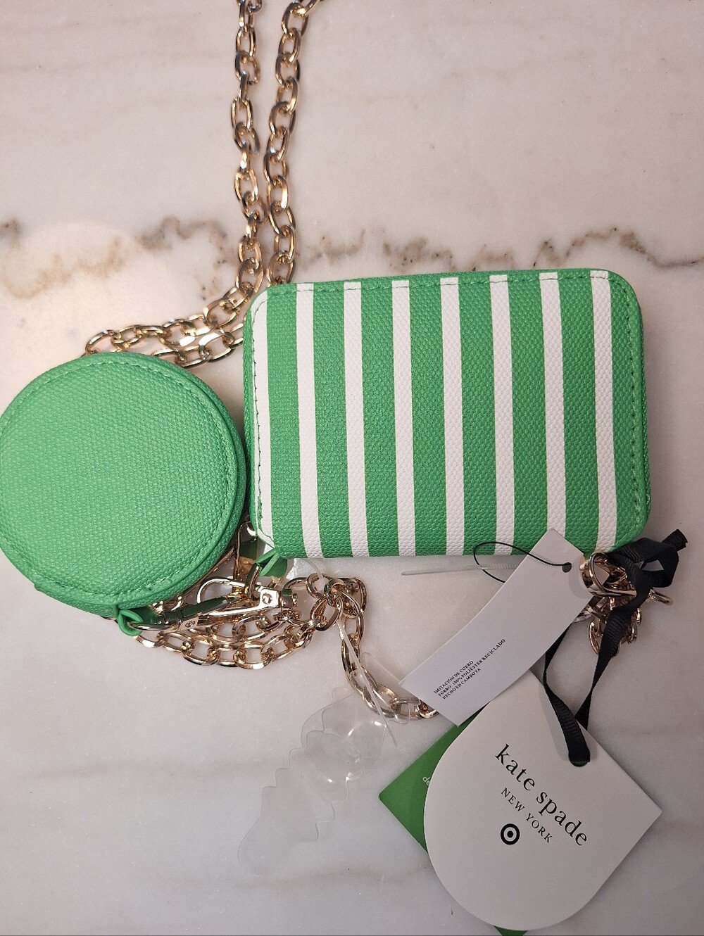 Kate Spade x Target Green & White Mini Crossbody Coin Purse & Earbud Case NWT - Picture 4 of 5